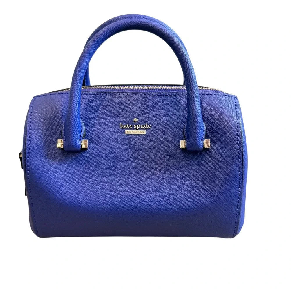 Kate Spade Satchel Women Small Blue Saffiano Leather Gold Hardware Zip Handbag